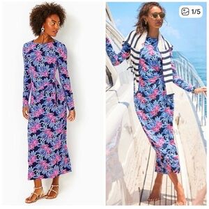 NWT Lilly Pulitzer maxi dress size XL. “Low tide navy it’s ofishell” print.